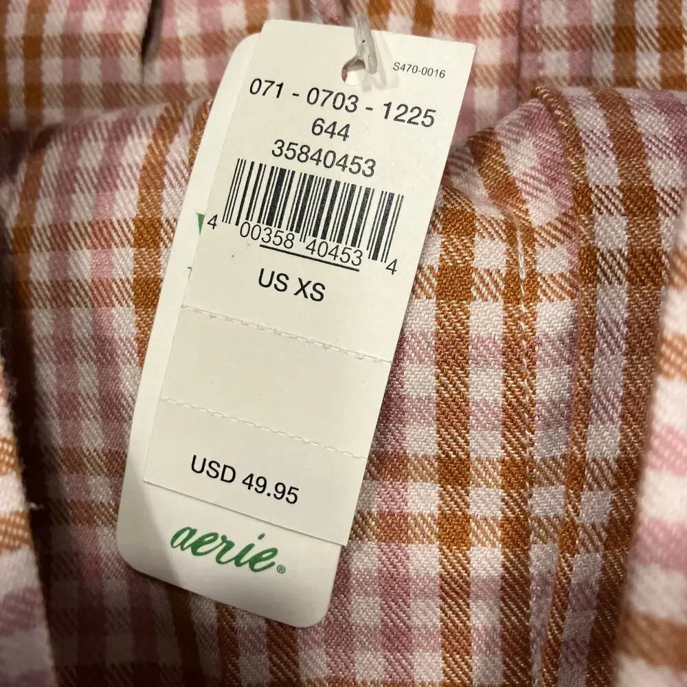 New Aerie Pleated Mini Skirt Pink‎ Brown Gingham Plaid Size XS $49.95 Preppy